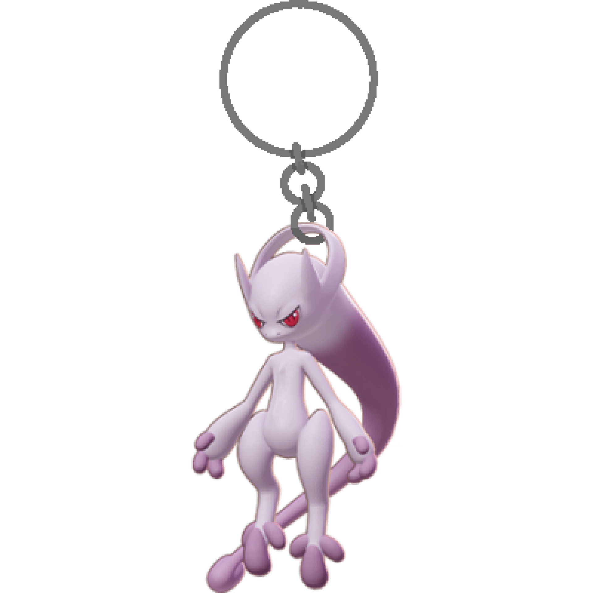 Mewtwo Y with a keychain attached to his head.