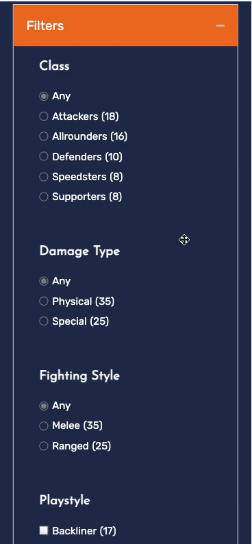 Gif Depicting a user sorting Pokemon by role and play style